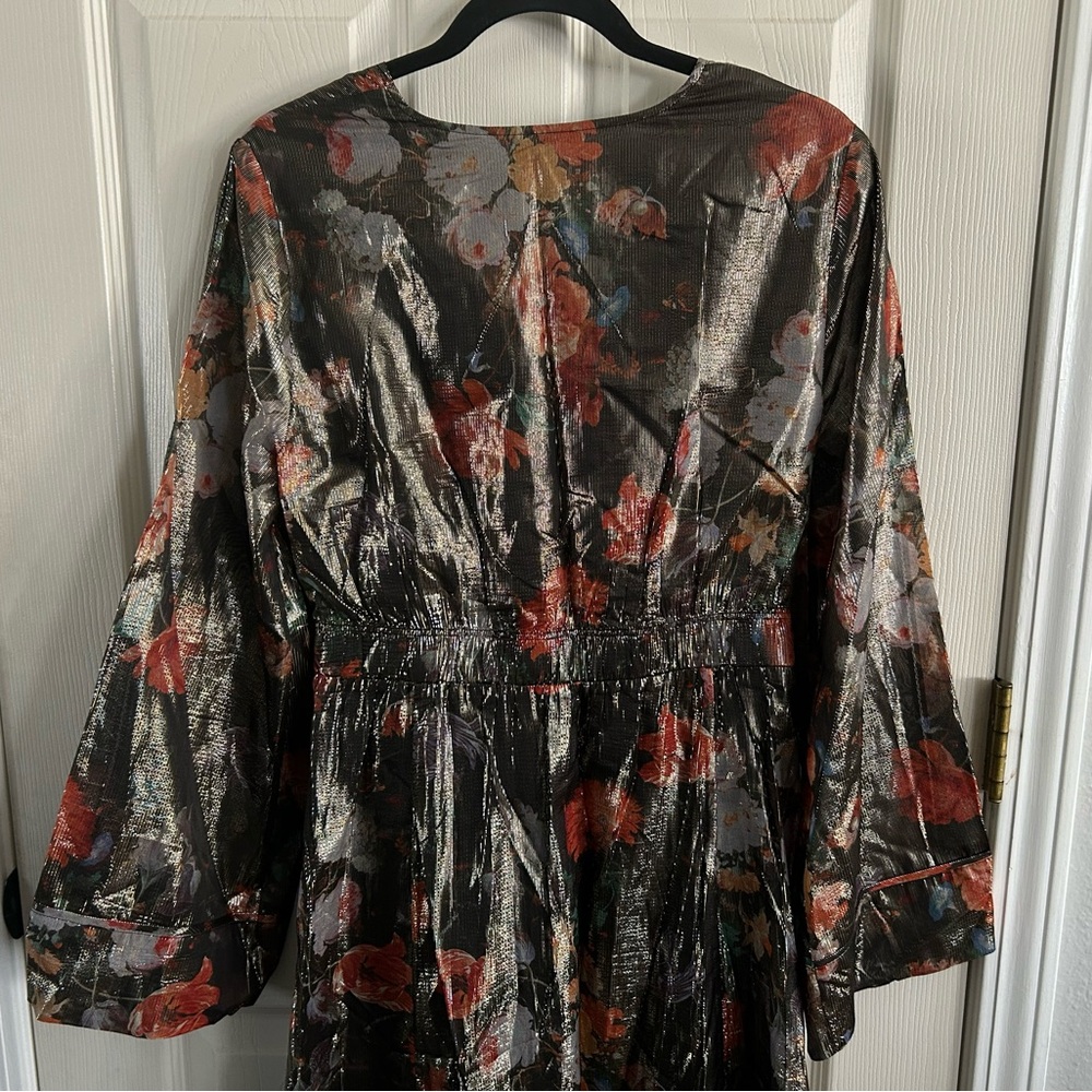 Anthropologie Caballero NWT Metallic Floral Maxi Dress Long Sleeve Sz Med Shiny - Picture 15 of 16